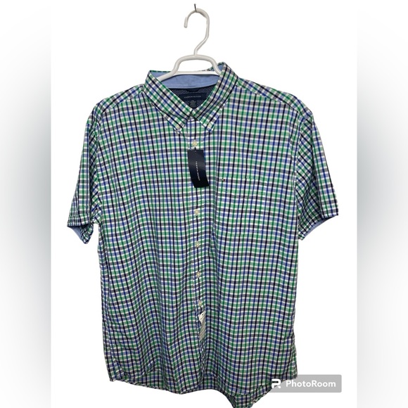 Tommy Hilfiger blue/green check short sleeeve button down shirt. 2XL - Picture 1 of 5